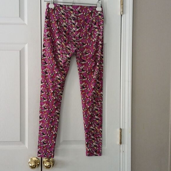 Lularoe  lipstick cosmetology buttery soft purple leggings Sz One Size - Picture 5 of 6
